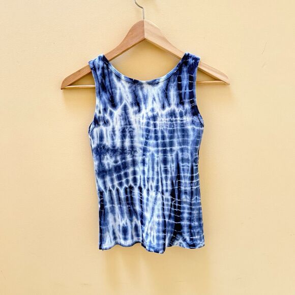 Vintage Sans Souci 90s Y2K Blue White Tie Dye Ripped Tank Top Size Small Cotton - Picture 2 of 5